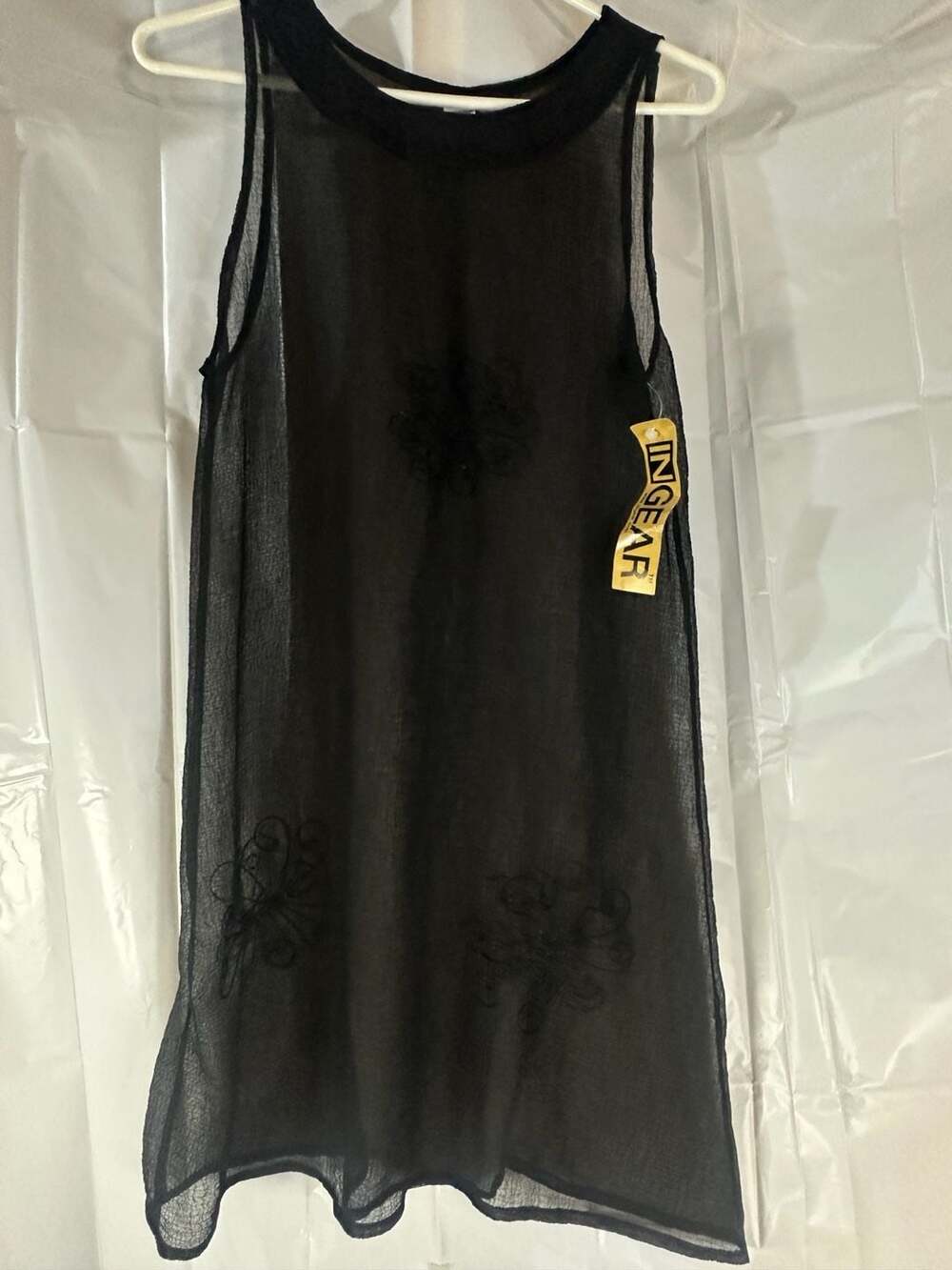 Ingear Surface Sleeveless Embroidered Sheer Black Cover-Up S